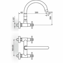 Rosan XO baterija za sudoperu - lavabo - gornji izliv XO32101