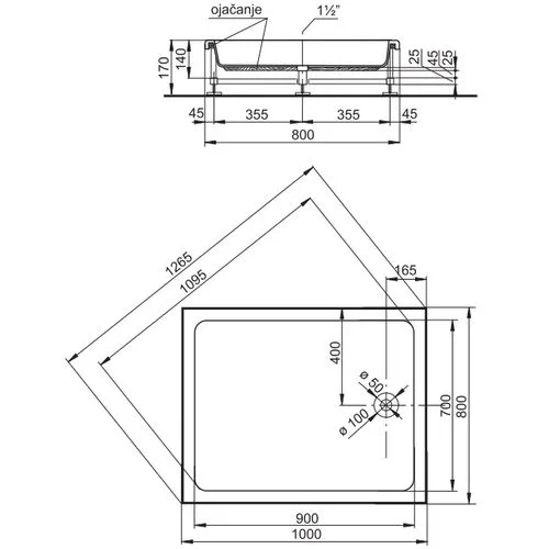 Polyagram Tuš kada Alfa f50 specijal solo 100x80cm