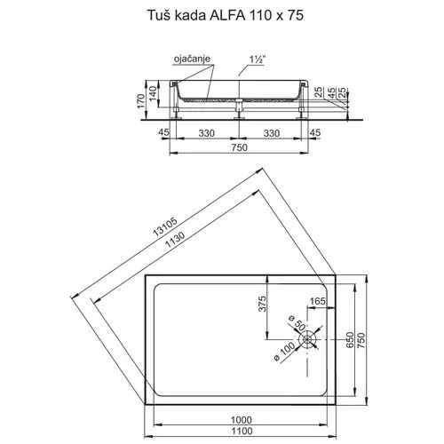 Polyagram Tuš kada Alfa f50 specijal solo 110x75cm