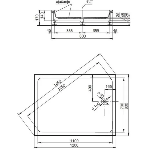 Polyagram Tuš kada Alfa f50 specijal solo 120x80cm