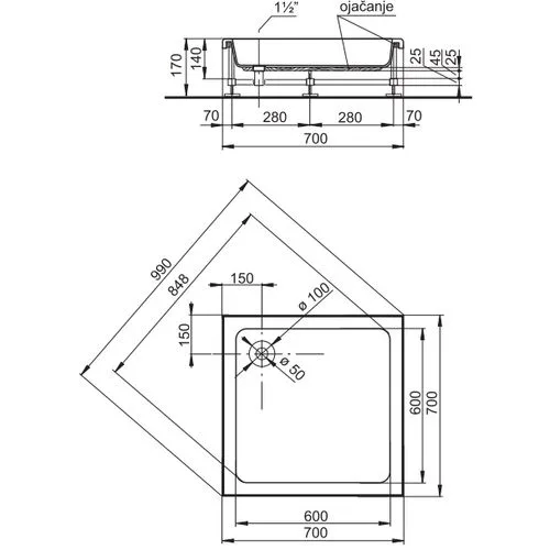 Polyagram Tuš kada Alfa f50 specijal solo 70x70cm