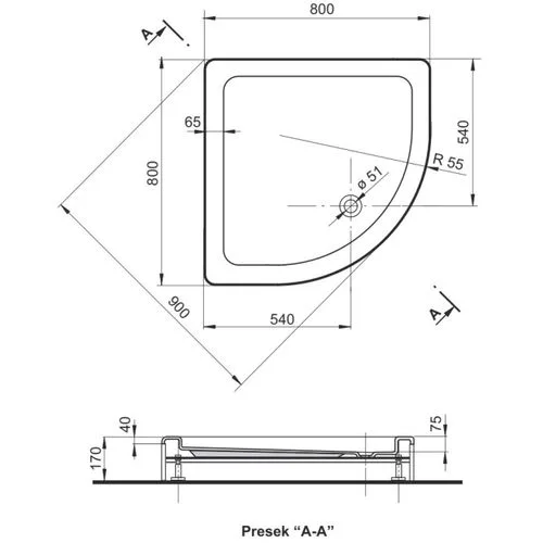 Polyagram Tuš kada Polukrug f50 komplet 80x80cm