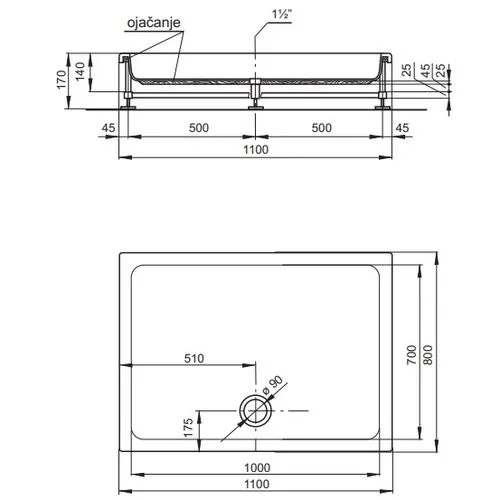 Polyagram Tuš kada Pluton f90 komplet 110x80cm
