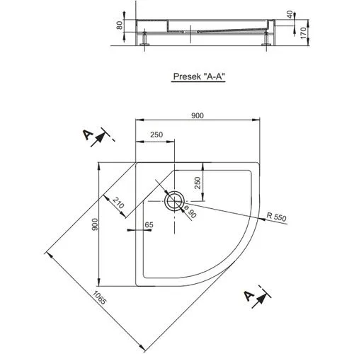 Polyagram Tuš kada Uran Polukrug f90 komplet 90x90cm