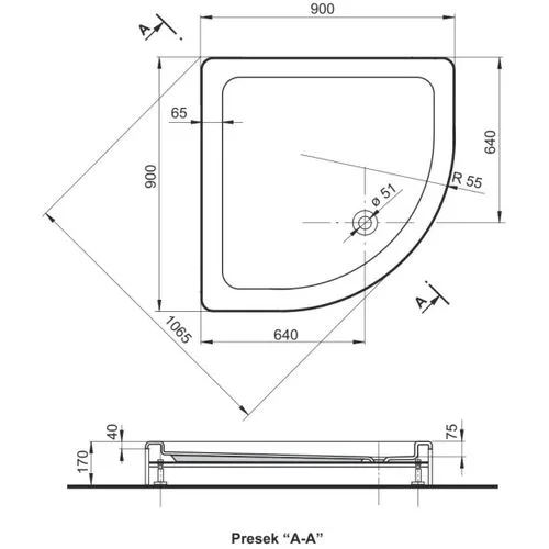 Polyagram Tuš kada Polukrug f50 komplet 90x90cm