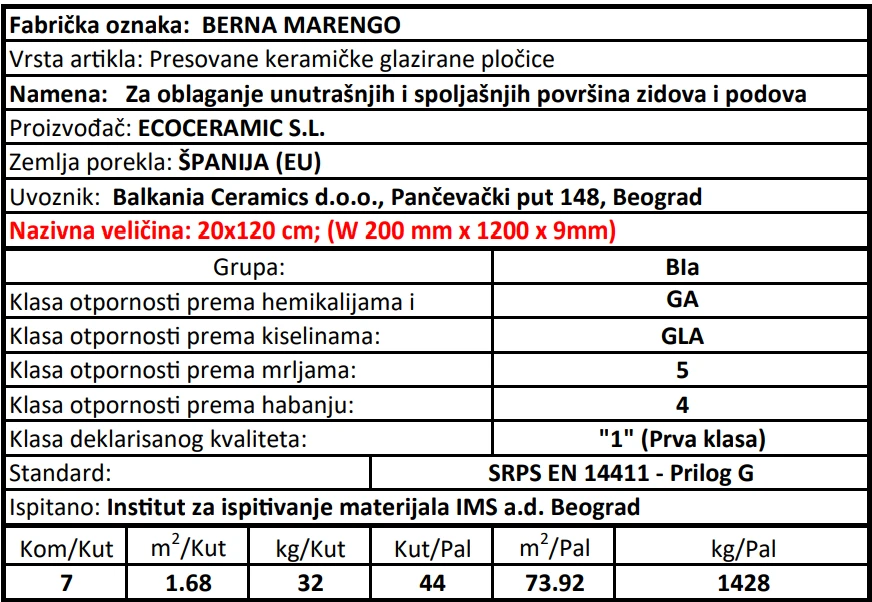 Berna Marengo 20x120cm