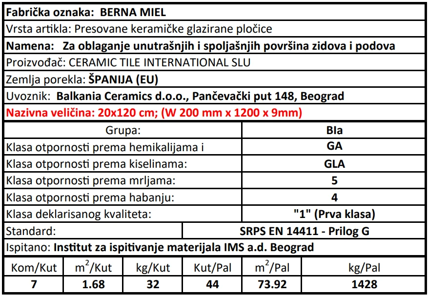 Berna Miel 20x120cm