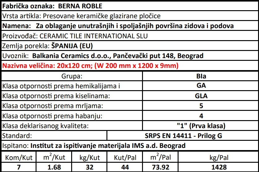 Berna Roble 20x120cm