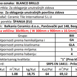Blanco Brillo 30x90cm