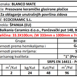 Blanco Mate 33.3x100cm