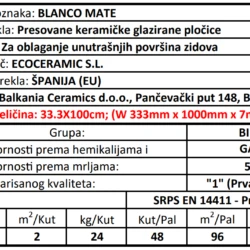 Blanco Mate 33.3x100cm