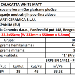 Calacatta White Mate 33.3x55cm