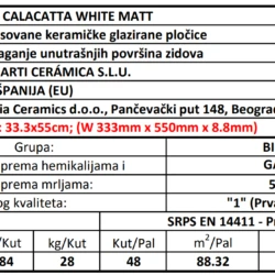 Calacatta White Mate 33.3x55cm