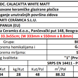 Calacatta DC White Mate 33.3x55cm