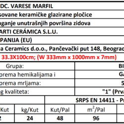 Hement DC. Varese Marfil 33.3x100cm