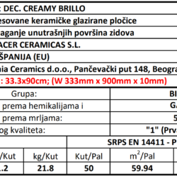 Creamy Decor Brillo 33.3x90cm
