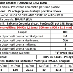 Habanera Base Bone 30x90cm