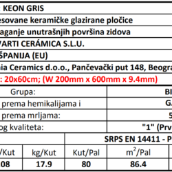 Keon RLV Gris 20x60cm