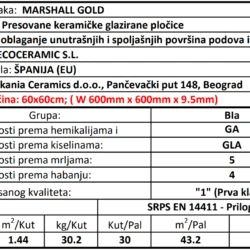 Marshall gold 60x60cm