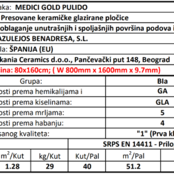 XL Medici Gold Pulido 80x160cm