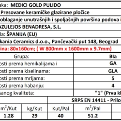 XL Medici Gold Pulido 80x160cm