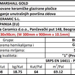 Marshall gold 30x90cm