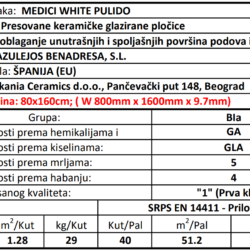 XL Medici White Pulido 80x160cm