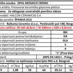 Opal Mosaico Crema 20x60cm