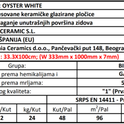 Oyster White 33.3x100cm