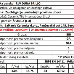 Blanco RLV Duna Brillo 30x90cm