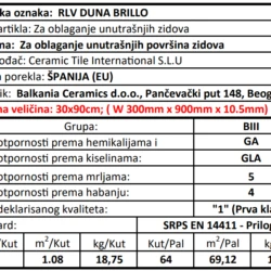 Blanco RLV Duna Brillo 30x90cm