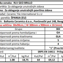 Blanco RLV Geo Brillo 30x90cm