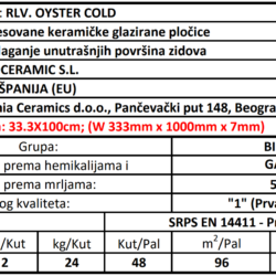 Oyster RLV Cold 33.3x100cm