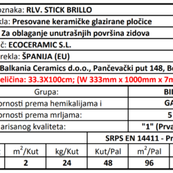 Blanco RLV Stick Brillo 33.3x100cm