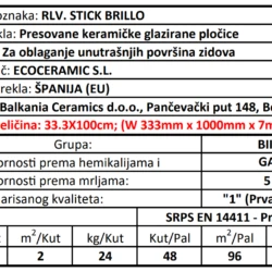 Blanco RLV Stick Brillo 33.3x100cm