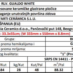 Gualdo RLV. White 33.3x55cm