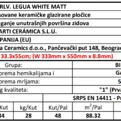 Gualdo RLV Legua White Mate 33.3x55cm