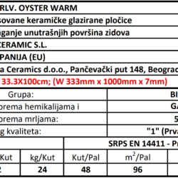 Oyster RLV Warm 33.3x100cm