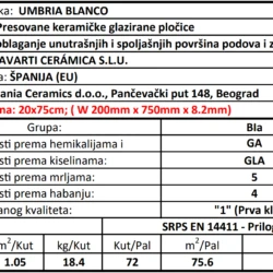 Umbria Blanco 20x75cm