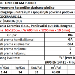 Pulido Unik Cream 60x120cm