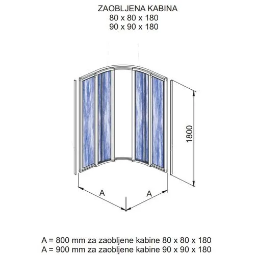Polyagram Kabina Polukrug Pleksiglas Beli Profil 80x80cm