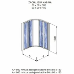 Polyagram Kabina Polukrug Duboki Pvc Ispuna Beli Profil 80x80cm