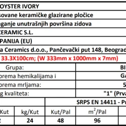 Oyster Ivory 33.3x100cm