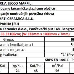 Hement RLV. Lecco Marfil 33.3x100cm